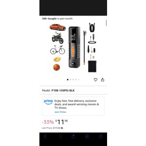 $11.98 Amazon.com: Tire Inflator Portable Air Compressor – Emergency Flat Tire Rescue & Pressure Maintenance Tool, Cordless Pump with 150PSI, LCD Screen, Auto Shut-Off – for Car, Motorcycle, Bicycle, Balls