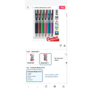 $10.44 Amazon.com: Pentel EnerGel RTX Retractable Liquid Gel Pen, (0.7mm) Metal Tip, Medium Line, Assorted Ink, 6-Pk (BL77BP6M1) : Office Products