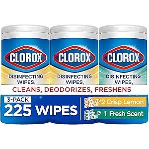 $9.87 Amazon.com: Clorox Disinfecting Wipes for Allergy Season, Bleach-Free, Multi-Surface Cleaner, Antibacterial, Fresh Scent & Crisp Lemon, 75 Count Each, Pack of 3 : Everything Else