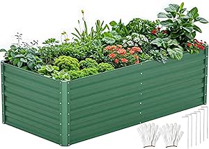 Amazon.com : DWVO 6 x 3 x 2 FT Raised Garden Bed Kit, Outdoor Galvanized Flower Bed with Gloves, Large Metal Planter Box for Vegetables, Flowers, Herbs, Fruits, Green : Patio, Lawn &amp; Garden