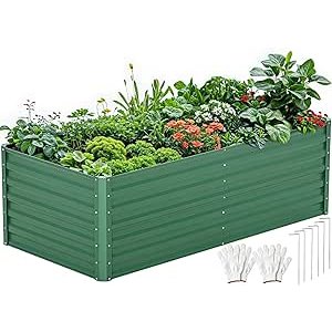 $49.99 Amazon.com : DWVO 6 x 3 x 2 FT Raised Garden Bed Kit, Outdoor Galvanized Flower Bed with Gloves, Large Metal Planter Box for Vegetables, Flowers, Herbs, Fruits, Green : Patio, Lawn & Garden
