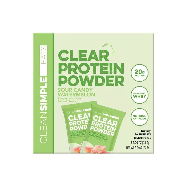 Clean Simple Eats Clear Protein Powder Sour Candy Watermelon - 8.0oz/8ct: Whey Protein Isolate, 20g Protein Per Serving : Target