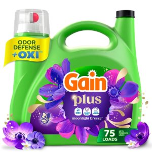 $13.47 Gain Plus Liquid Laundry Detergent, Now with Odor Defense + OXI, Moonlight Breeze Scent, 99 fl oz, 75 Loads - Walmart.com