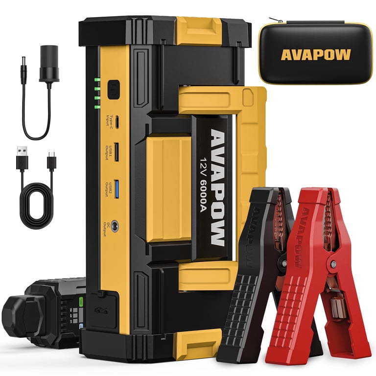 AVAPOW 6000A Car Battery Jump Starter, 12V Portable Power Pack with LED Light, USB Quick Charge - Walmart.com