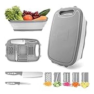 $13.48 Amazon.com: HI NINGER Collapsible Cutting Board with Colander, 9-In-1 Multi Chopping Board Kitchen Vegetable Washing Basket for Camping Gifts Camping Accessories for RV Campers: Home & Kitchen