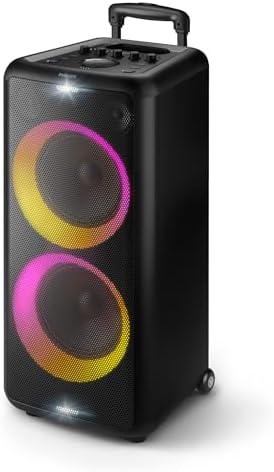 Amazon.com: Philips X5206 Bluetooth Party Speaker - 14 Hours Play Time, Deep Bass, Party Lights, Karaoke Effects, Mic &amp; Guitar Input, 80W Max Power, Black : Electronics