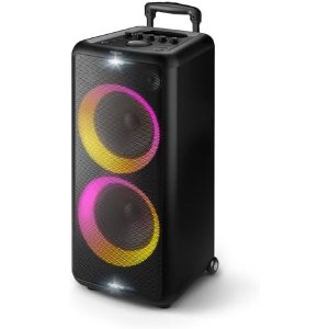 $198.45 Amazon.com: Philips X5206 Bluetooth Party Speaker - 14 Hours Play Time, Deep Bass, Party Lights, Karaoke Effects, Mic & Guitar Input, 80W Max Power, Black : Electronics