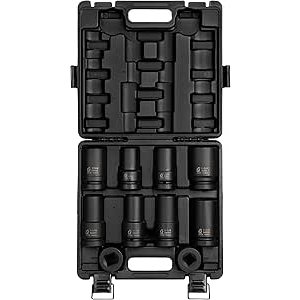$148.15 Sunex 5690A, 1 Inch Drive Heavy Duty Wheel Impact Socket Set, 10-Piece, SAE/Metric, Deep/Deep Thin Wall/Square/Controlled Depth, Cr-Mo Steel, Storage Case, Black - Amazon.com