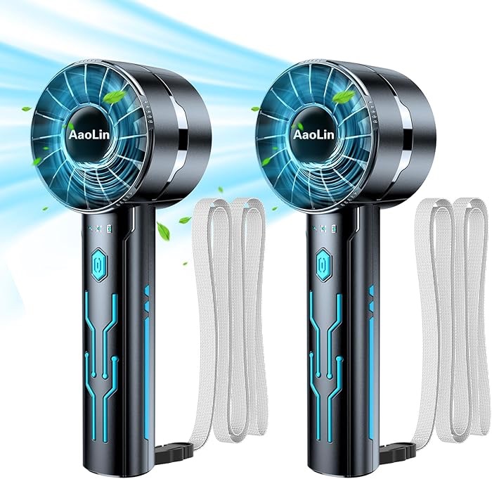 Amazon.com: AaoLin 2pcs Portable Handheld Turbo Fan with 7000rpm High-Speed Motor USB Rechargeable Cooling Personal Fan 4-Speed, 4-16H Runtime, with Lanyard for Outdoor Travel, Women, Kids, Summer Gif