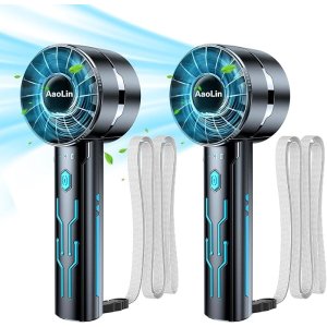$17.09 Amazon.com: AaoLin 2pcs Portable Handheld Turbo Fan with 7000rpm High-Speed Motor USB Rechargeable Cooling Personal Fan 4-Speed, 4-16H Runtime, with Lanyard for Outdoor Travel, Women, Kids, Summer Gif