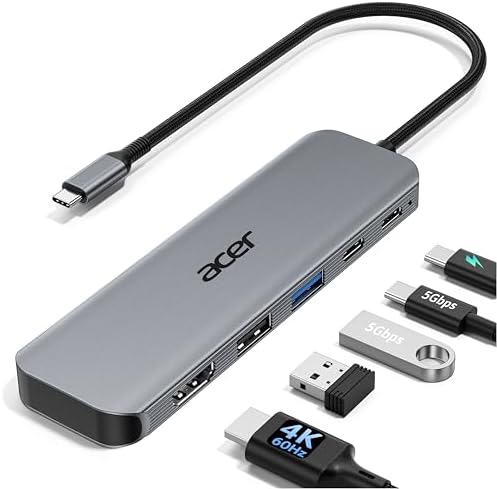 Amazon.com: Acer USB C Hub, 5-in-1 USBC to HDMI Adapter with 4K@60Hz, 100W Power Delivery, USB-C 5Gbps &amp; USB-A 3.0 Data Ports, USBC Splitter Docking Station for MacBook Neo/Pro/Air, iPad