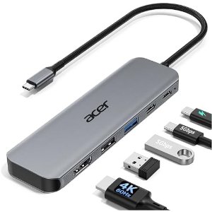 $15.99 Amazon.com: Acer USB C Hub, 5-in-1 USBC to HDMI Adapter with 4K@60Hz, 100W Power Delivery, USB-C 5Gbps & USB-A 3.0 Data Ports, USBC Splitter Docking Station for MacBook Neo/Pro/Air, iPad