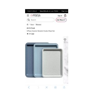 $15.39 Art & Cook 3-Piece Ceramic Nonstick Cookie Sheet Set - Macy s