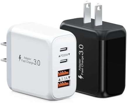 Amazon.com: 40W USB C Charger Block, 2 Pack 4-Ports Type C Fast Charging Cubes PD USBC Wall Plug+QC 3.0 USB A, Multiple USB C Charger for iPhone 16/15/14/13/12/11 Pro Max/XS, Samsung Galaxy,