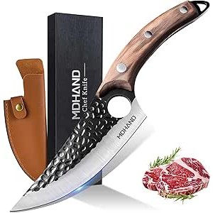 $9.99 Amazon.com: MDHAND Chef Knife - Hand Forged Kitchen Knives, High Carbon Steel Viking Knives, Meat Cutting Knife for Kitchen, Japanese Chef Knives for Camping, BBQ, Hunting, Gifts for Men: Ho
