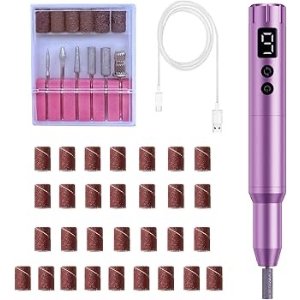 $9.99 Amazon.com: Nail Drill Kit Electric Rechargeable Set Cordless Nail Art Grinding Machine Compact Professional Nail File for Gel Manicure Pedicure Polishing Tool Household,Nail Removal Machine (Purple) 