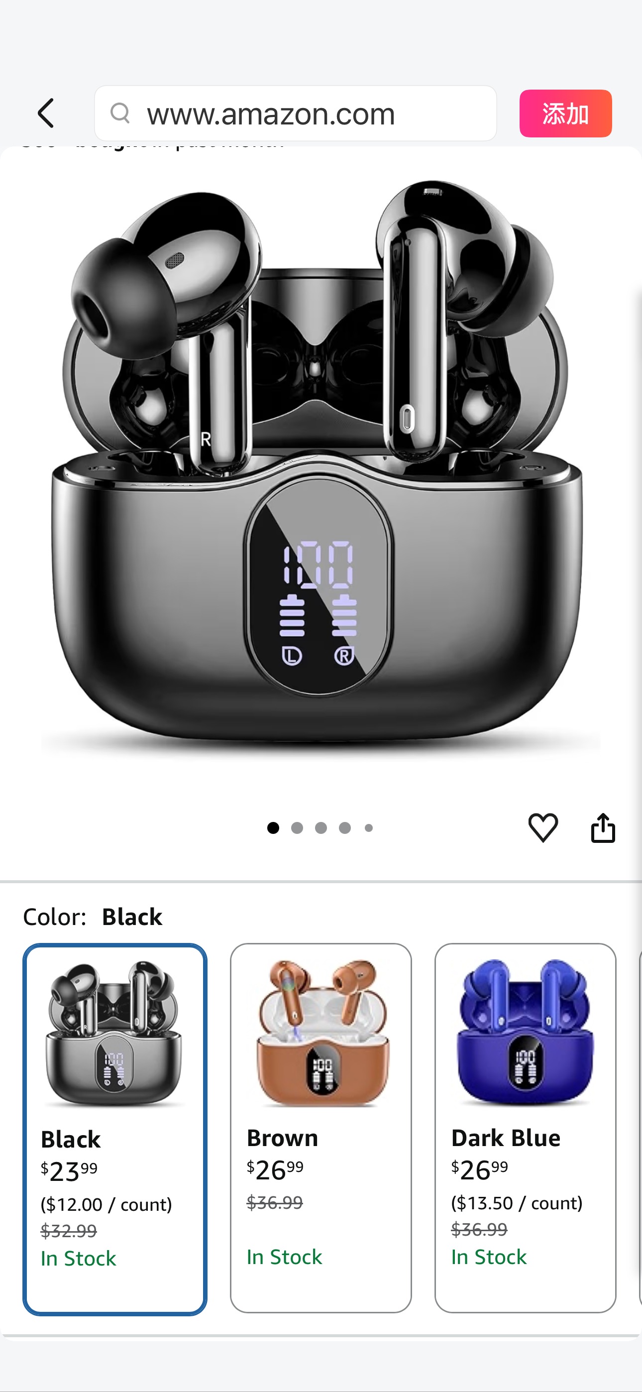 Amazon.com: Wireless Earbuds, Bluetooth 5.4 Headphones Bass Stereo, Ear Buds with Noise Cancelling Mic LED Display, IP7 Waterproof in Ear Earphones, 36H Playtime for Laptop Pad Phones Sports Workout, 