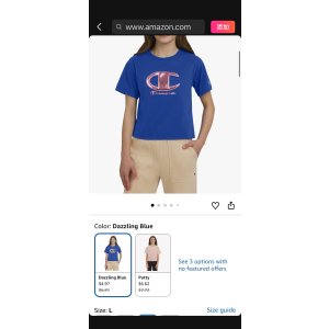 $4.97 Amazon.com: Champion Girls T-Shirts Short Sleeve Crew Neck Loose Fit Graphic Tee Shirt Dazzling Blue