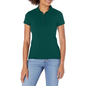 $12.07 IZOD Junior s Uniform Short Sleeve Interlock Polo, Forest Green, Large at Amazon Women’s Clothing store