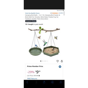 $9.99 Amazon.com : Hanging Bird Bath，2 in 1 XL Hanging Bird Feeder & Birds Bath for Outside, Birds Water Feeder,Tray for Outdoors Garden Patio Decoration
