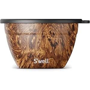 $22.00 Amazon.com | S’well Stainless Steel 64oz Salad Bowl Kit, Teakwood Finish, Includes 2oz Condiment Container and Removable Tray, Leak-Proof and Easy to Clean, Dishwasher Safe: Salad Bowls