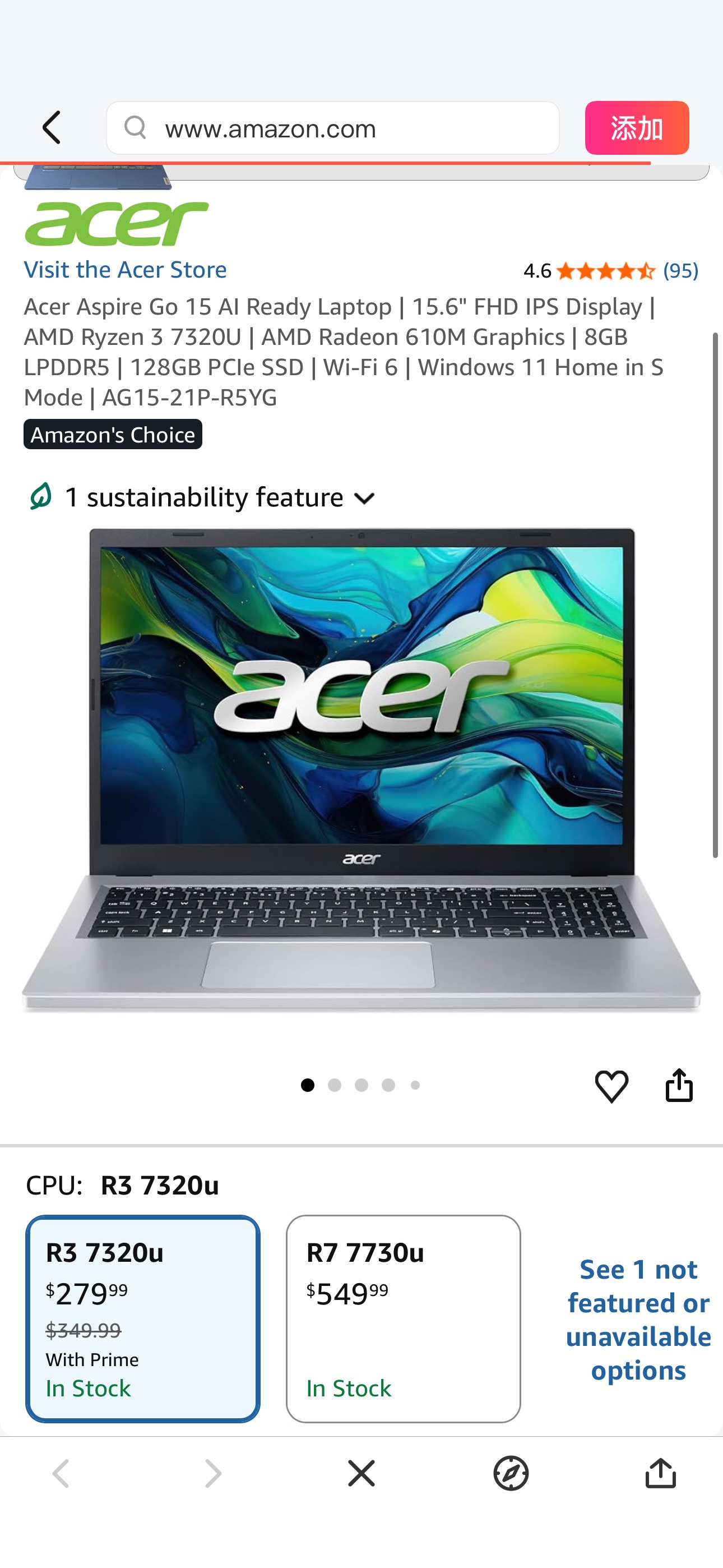 Amazon.com: Acer Aspire Go 15 AI Ready Laptop | 15.6" FHD IPS Display | AMD Ryzen 3 7320U | AMD Radeon 610M Graphics | 8GB LPDDR5 | 128GB PCIe SSD | Wi-Fi 6 | Windows 11 Home in S Mode | AG15-21P-R5YG