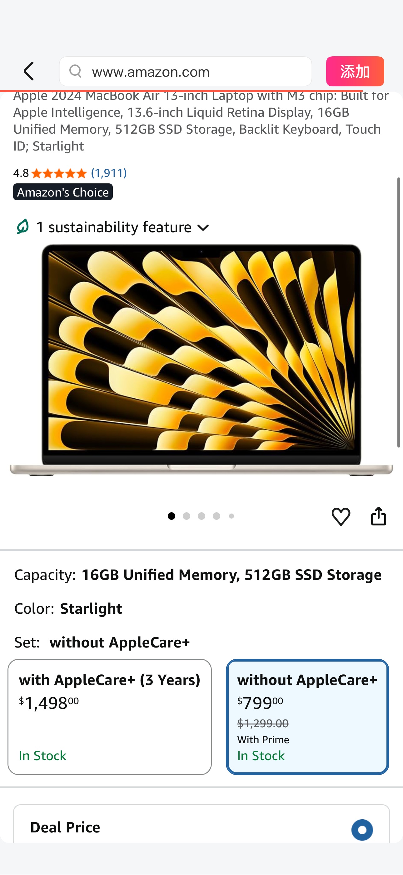 Amazon.com: Apple 2024 MacBook Air 13-inch Laptop with M3 chip: Built for Apple Intelligence, 13.6-inch Liquid Retina Display, 16GB Unified Memory, 512GB SSD Storage, Backlit Keyboard, Touch ID; Starl