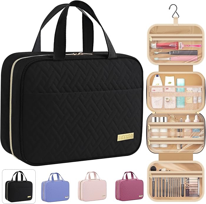 Amazon.com : HOTOR Travel Toiletry Bag - Hanging Toiletry Bag for Women & Men, Makeup Bag/Big Comparment, Waterproof for Travel Accessories, Travel Essentials, Medium, Black : Beauty & Personal Care
