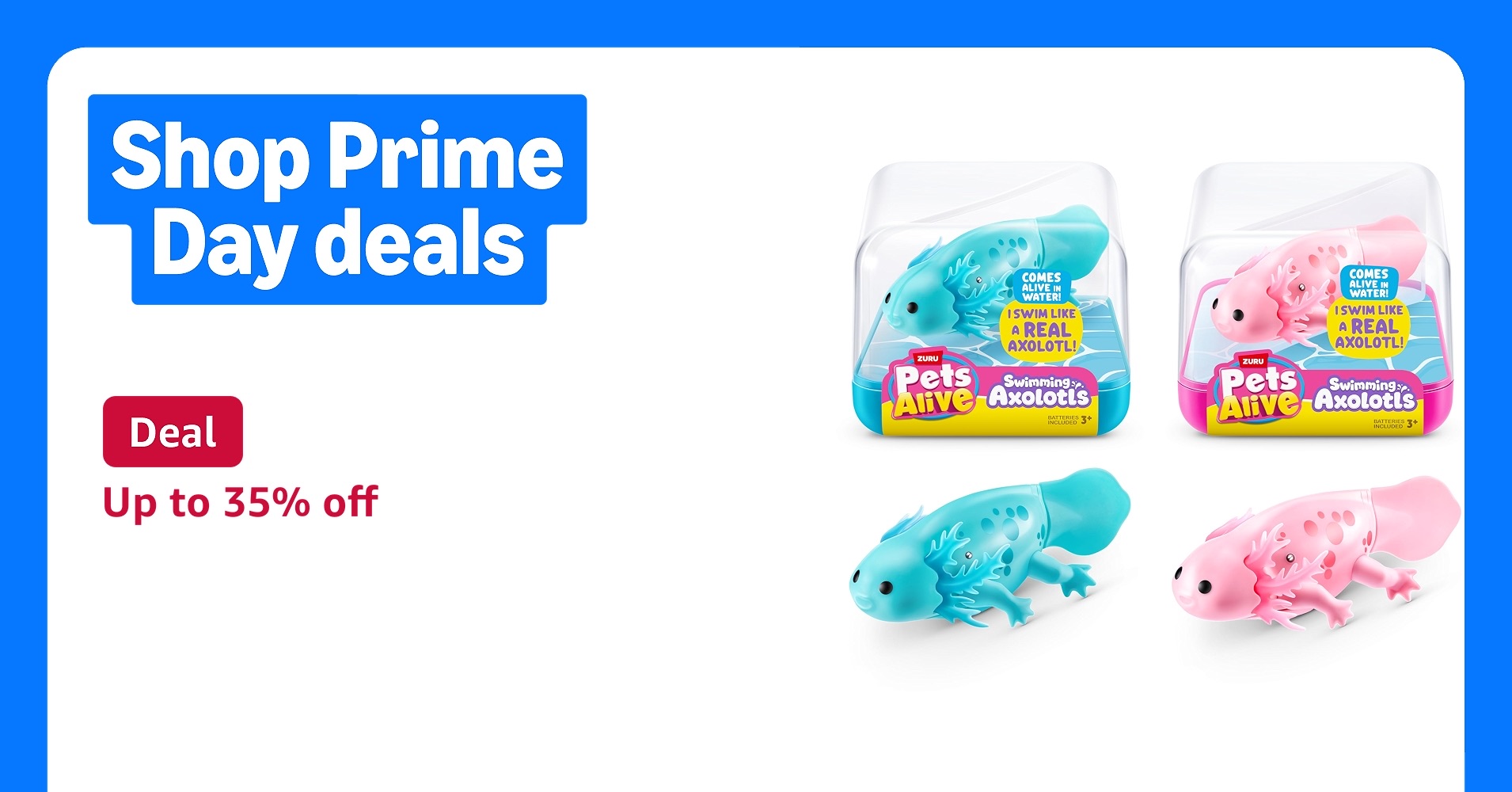 Deal for Prime Members: Pets Alive Robo Axolotl Swimming, Electronic Pet Toy (2 Pack) by ZURU