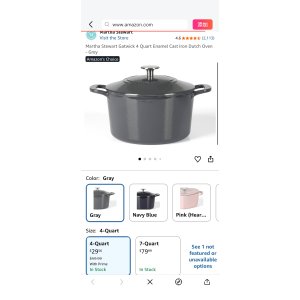 $29.56 Amazon.com: Martha Stewart Gatwick 4 Quart Enamel Cast Iron Dutch Oven - Grey: Home & Kitchen