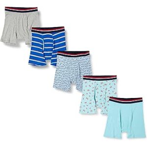 $8.33 Amazon.com: Amazon Essentials Men's Breathable Cotton Underwear Boxer Briefs, Tag-Free, Pack of 5, Blue Stripe/Crabs/Grey Heather/Light Blue/Sharks, X-Small : Clothing, Shoes & Jewelry
