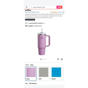 $20 Amazon.com: STANLEY Quencher H2.0 Tumbler with Handle and Straw 30 oz | Flowstate 3-Position Lid | Cup Holder Compatible for Travel | Insulated Stainless Steel Cup | BPA-Free | Lilac : Home & Kitchen