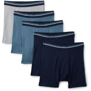 $10.80 Amazon.com: Amazon Essentials Men's Breathable Cotton Underwear Boxer Briefs, Tag-Free, Pack of 5, Deep Blue / Navy / Light Heather Grey, X-Large : Clothing, Shoes & Jewelry