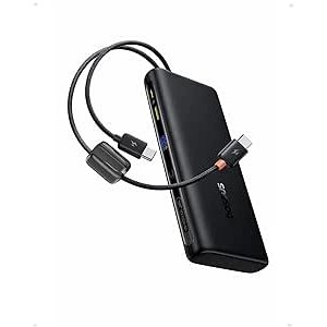 $38.99 Amazon.com: Baseus 100W Power Bank 20000mAh, Portable Laptop Charger with Built-in USB-C Dual Cables, Travel Essential PD QC Fast Charging for MacBook, iPad, iPhone 17/16, Samsung, Steam Dec