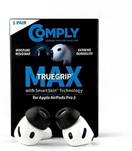 Amazon.com: Comply TrueGrip MAX | Premium Memory Foam Replacement Earbud Tips for Apple AirPods Pro Gen 3 | Long Lasting Comfort, MAX Durability, Secure Fit, Superior Noise Isolation| Black 