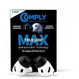 $5.80 Amazon.com: Comply TrueGrip MAX | Premium Memory Foam Replacement Earbud Tips for Apple AirPods Pro Gen 3 | Long Lasting Comfort, MAX Durability, Secure Fit, Superior Noise Isolation| Black 