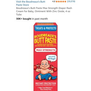 $3.07 Boudreaux’s Butt Paste Max Strength Diaper Rash Cream for Baby, Ointment With Zinc Oxide, 4 oz Tube : Baby