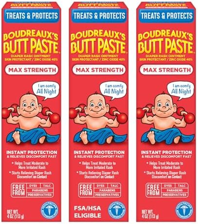 Amazon.com: Boudreaux’s Butt Paste Max Strength Diaper Rash Cream for Baby, Ointment With Zinc Oxide, 4 oz Tubes, 3 Pack : Baby