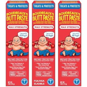 $10.38 Amazon.com: Boudreaux’s Butt Paste Max Strength Diaper Rash Cream for Baby, Ointment With Zinc Oxide, 4 oz Tubes, 3 Pack : Baby