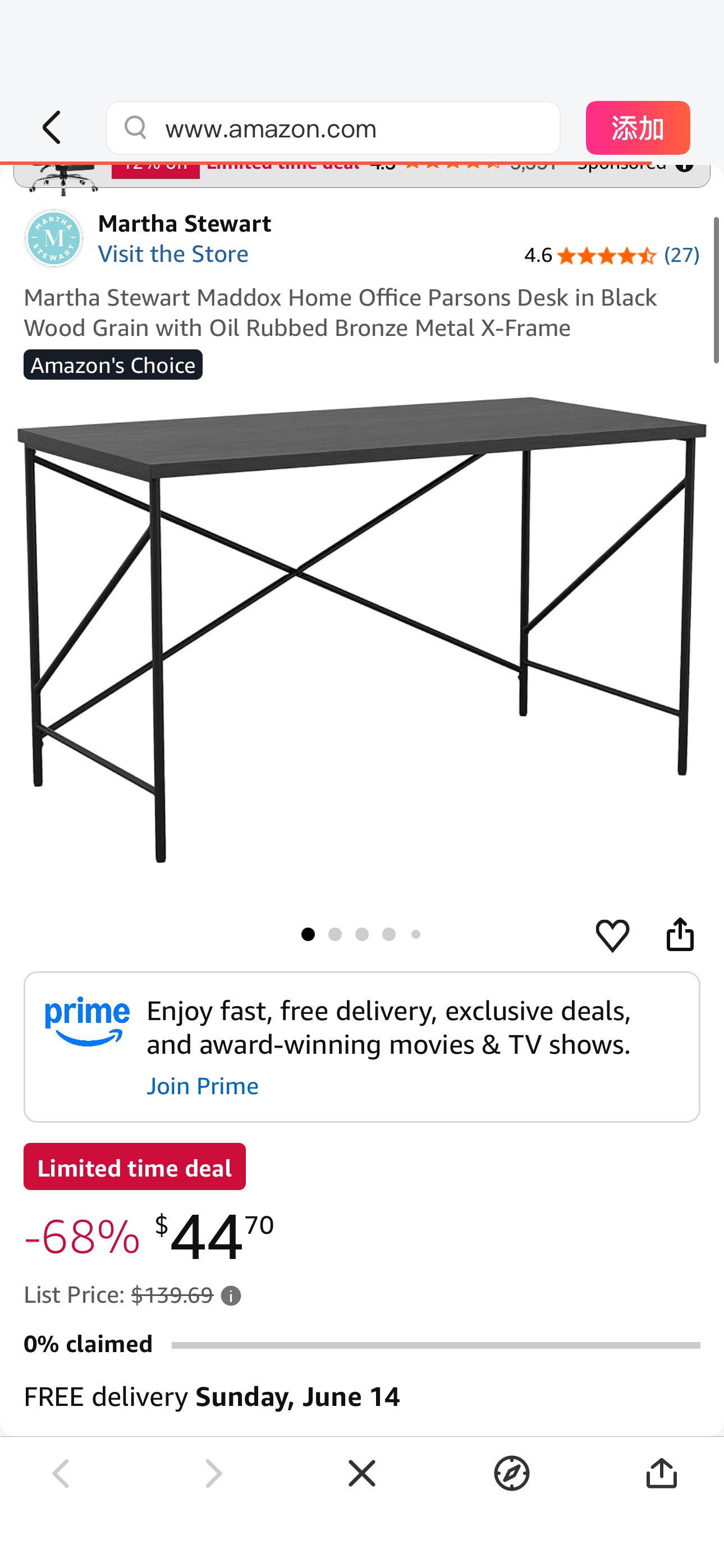Amazon.com: Martha Stewart Maddox Home Office Parsons Desk in Black Wood Grain with Oil Rubbed Bronze Metal X-Frame : Home & Kitchen