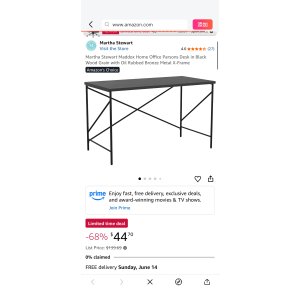 $44.7 Amazon.com: Martha Stewart Maddox Home Office Parsons Desk in Black Wood Grain with Oil Rubbed Bronze Metal X-Frame : Home & Kitchen