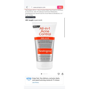 $21.53 Amazon.com: Neutrogena All-In-1 Acne Control Daily Face Scrub to Exfoliate & Treat Acne, with 2% Salicylic Acid Acne Medication, Exfoliating Acne Facial Scrub for Acne Marks & Breakouts, 4.2 fl. oz, 3