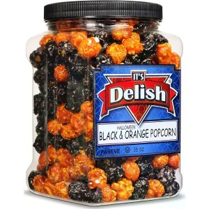 $9.02 Spooky Pop Halloween Black & Orange Popcorn by It s Delish, 16 Oz Jumbo Container | Bulk Gourmet Air Popped Pop Corn Snack - Fruity Orange & Black Themed Candy Confetti – Vegan, Kosher, 1 Count