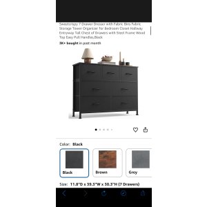 $39.39 Amazon.com: Sweetcrispy 7 Drawer Dresser with Fabric Bins Fabric Storage Tower Organizer for Bedroom Closet Hallway Entryway Tall Chest of Drawers with Steel Frame Wood Top Easy Pull Handles,Black