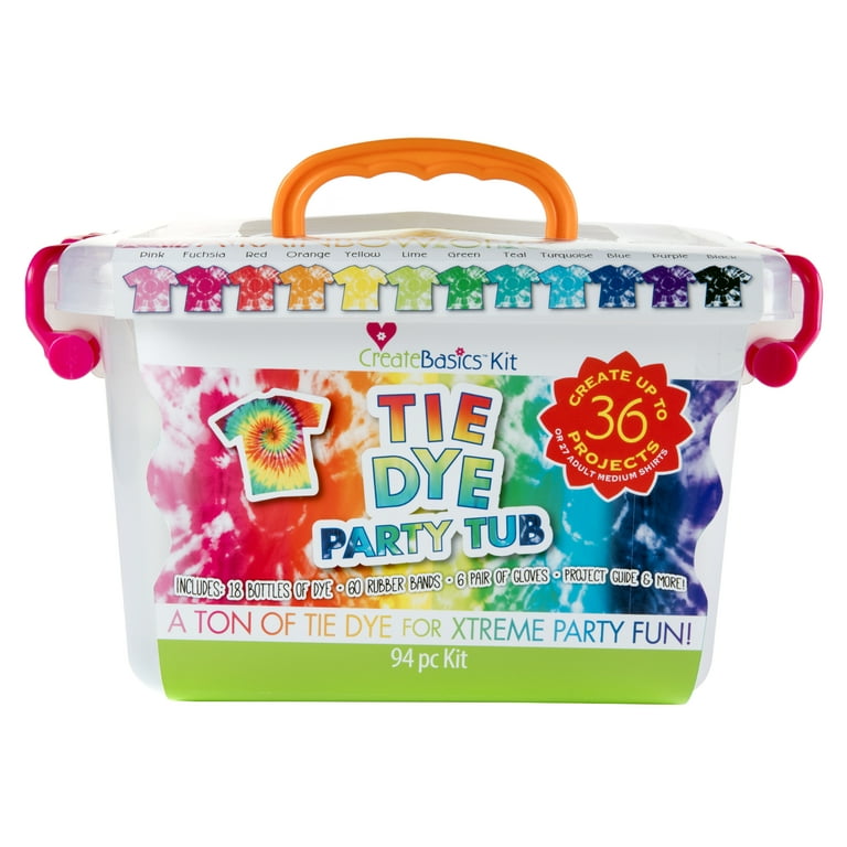 Create Basics Tie Dye Party Tub with 18 Pre-Filled Bottles, Dye Refill Packs and Accessories - Walmart.com