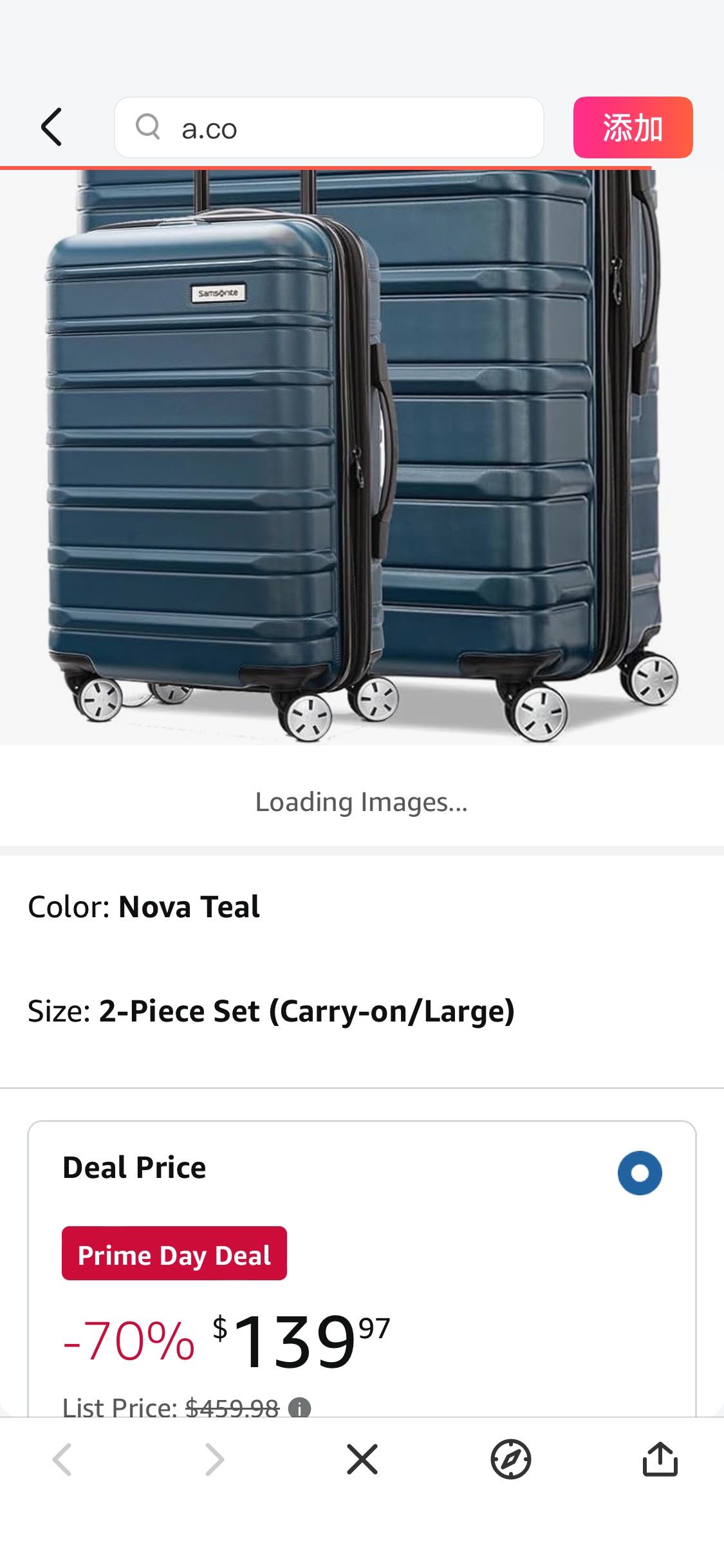 Amazon.com | Samsonite Omni 2 Hardside 2 Piece Set - Includes Global Carry-On & Large Checked Suitcases - 360° Dual Spinner Wheels - Integrated TSA Lock & Expansion - Amazon Exclusive - Nova Teal | Su