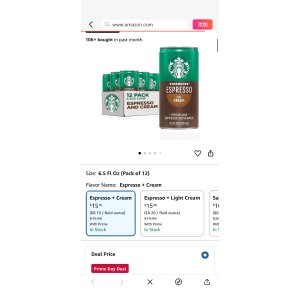 $15.18 Amazon.com: Starbucks Espresso & Cream, 6.5 Fl Oz Cans (Pack of 12) : Grocery & Gourmet Food