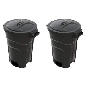 $31.98 HDX 20 gal. Black Heavy Duty Outdoor Trash Can with Domed Lid (2-Pack) 999-2420-2PK - The Home Depot