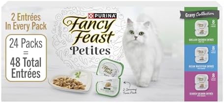 Amazon.com : Purina Fancy Feast Gourmet Wet Cat Food Variety Pack, Petites Gravy Collection, break-apart tubs, 48 servings - (Pack of 24) 2.8 oz. Tubs : Pet Supplies