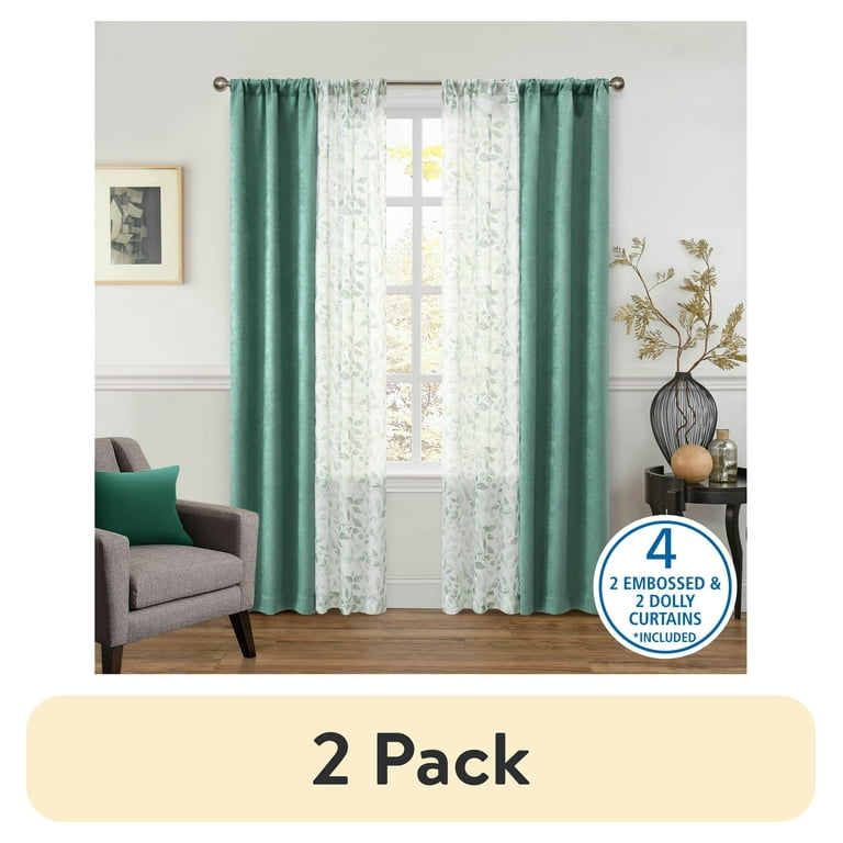 (2 pack) Mainstays Metallic Blackout Curtains and Sheers Set, 4 Panels, Green Sage, 27.5" W x 84” L - Walmart.com